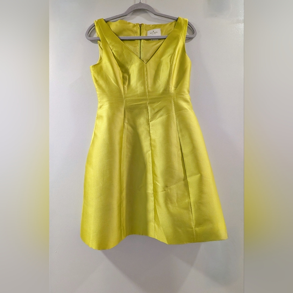 Kate Spade Yellow 💛 Satin V Neck Dress With Pockets